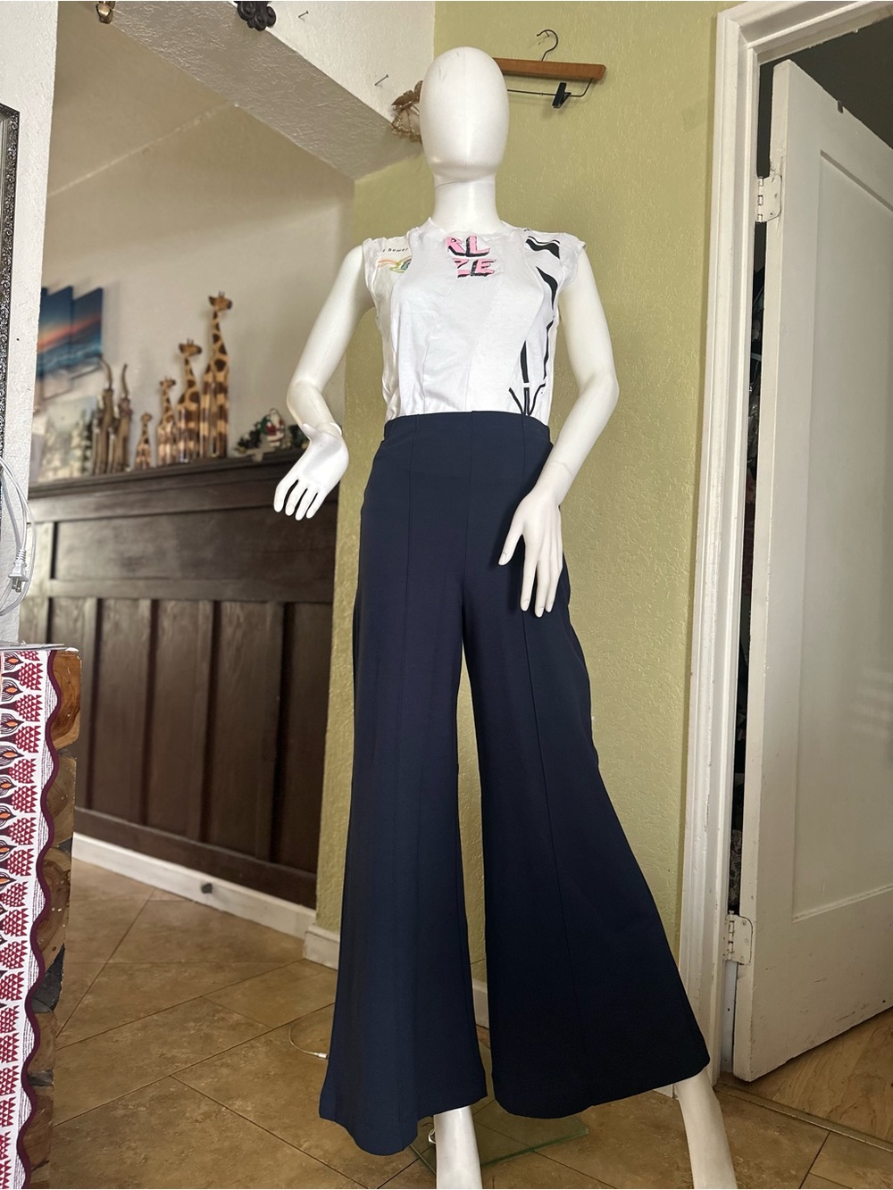 High-Rise Wide-Leg Navy Trousers for Women